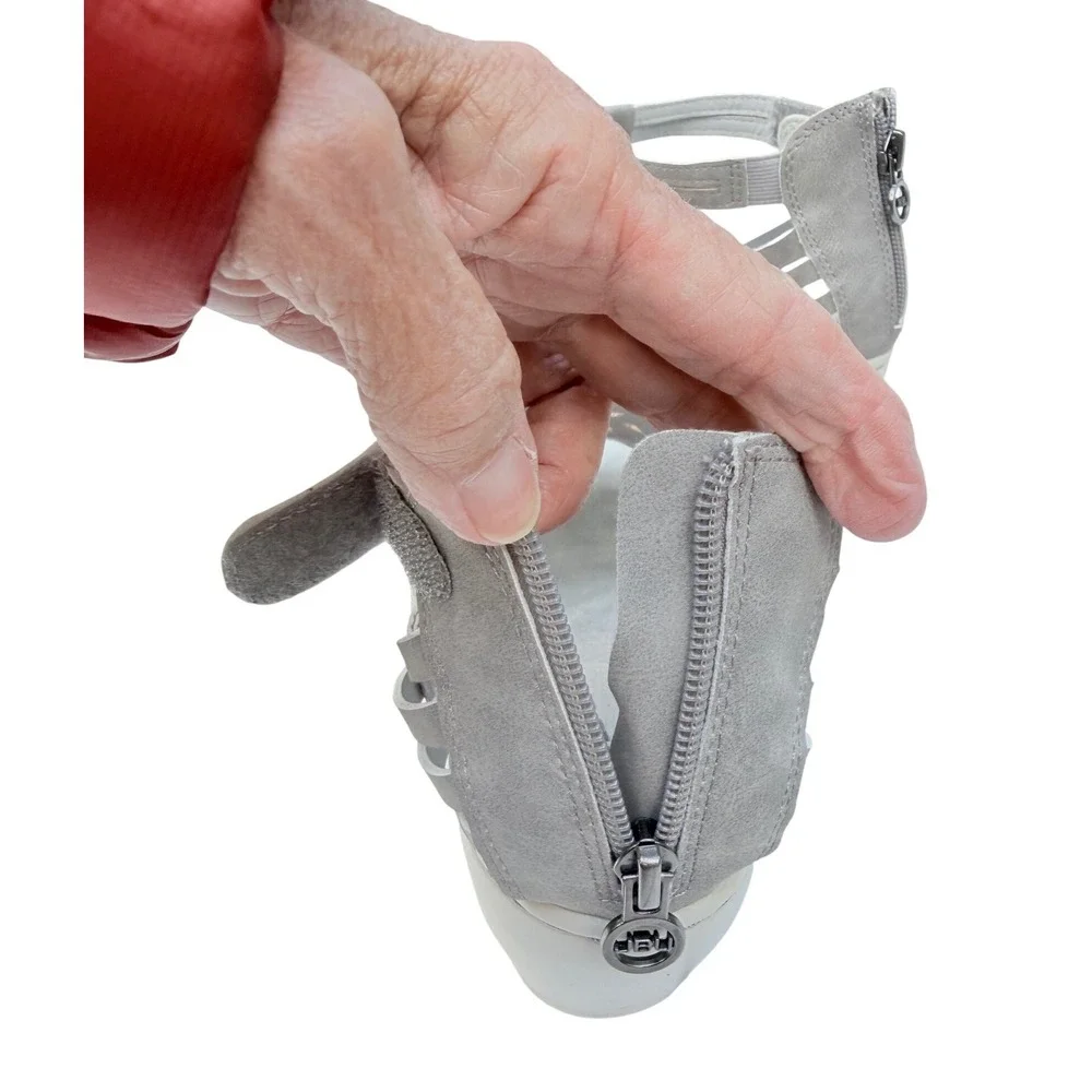 JBU Rowan Wedge Sandals Womens 7.5M Grey‎ Laser Cut Strappy Gladiator Comfort